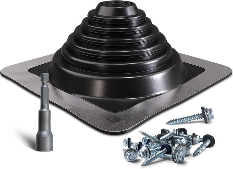 VIVIDA #3 Metal Roof Pipe Flashing, Metal Roofing Pipe Boot Kit, High Temp Silicone Vent Boot, for Tube OD 1/4" to 5", Square Base, Screws & Hex Socket Included, 1 Pack - Image 1